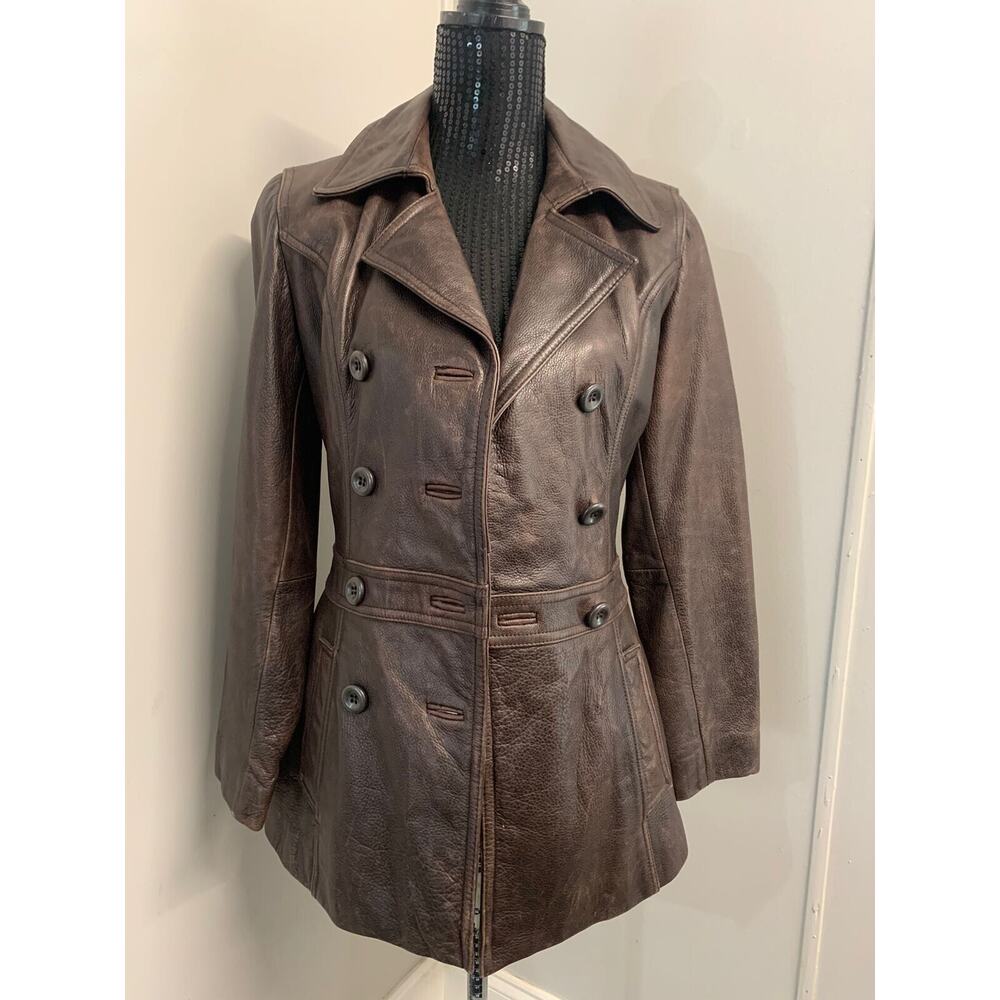 VTG Guess Jacket Button Up Leather Cleaner Brown S Women's A98